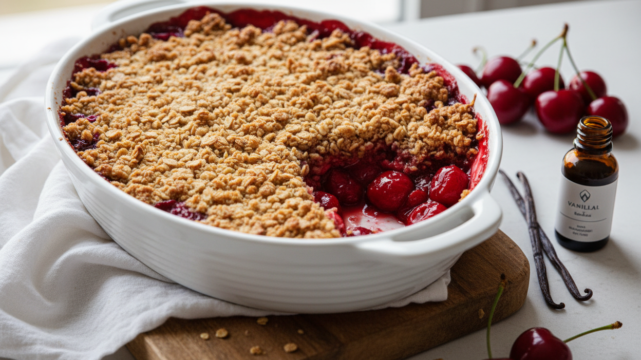 Cherry Crisp with fresh cherries