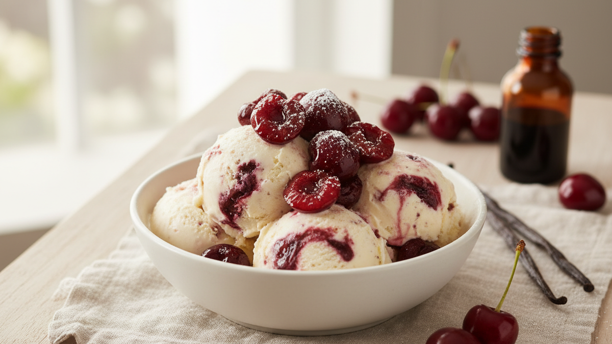 Roasted Cherry Vanilla Bourbon Ice Cream