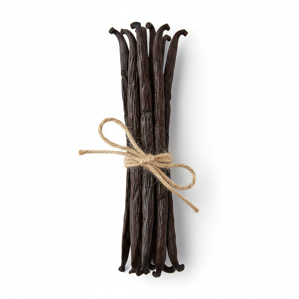 6 vanilla beans bound with twine