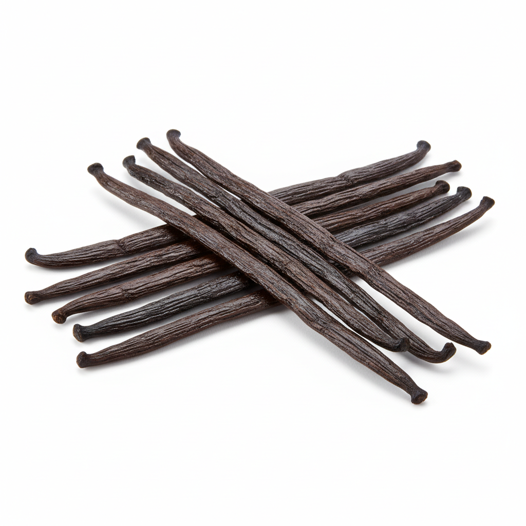 8 vanilla beans in a pile