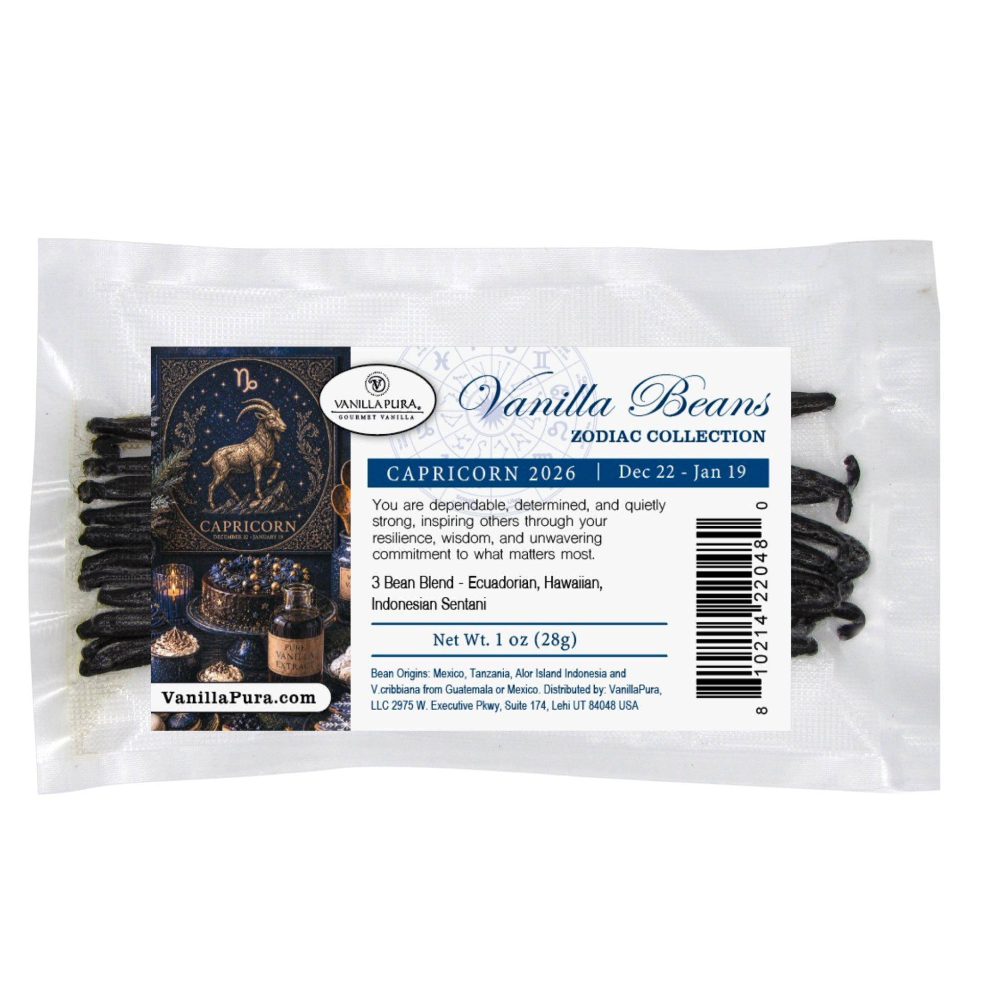 Capricorn Vanilla Bean Blend - 3 Gourmet Grade A Vanilla Beans