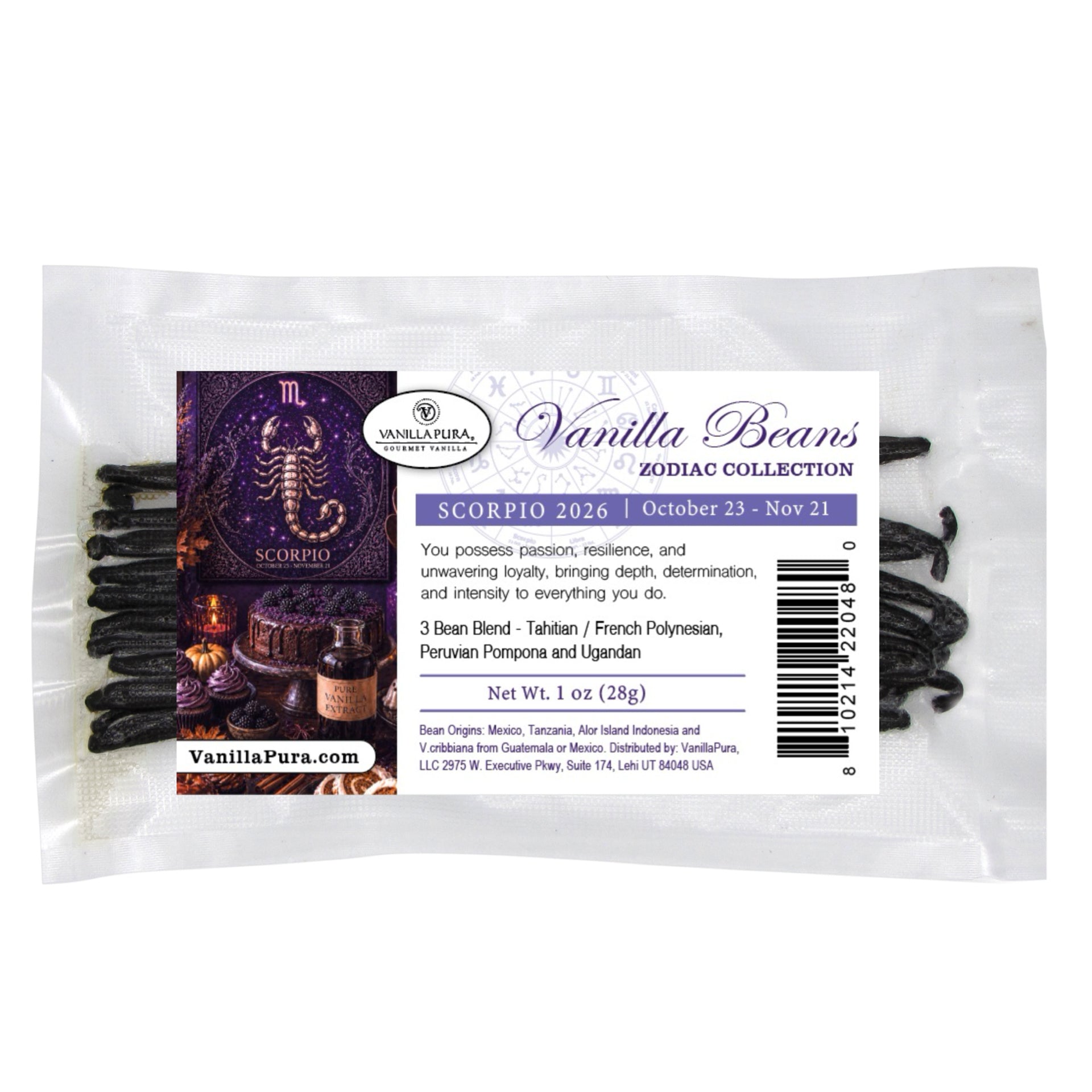 Scorpio Vanilla Bean Blend - 3 Gourmet Grade A Vanilla Beans