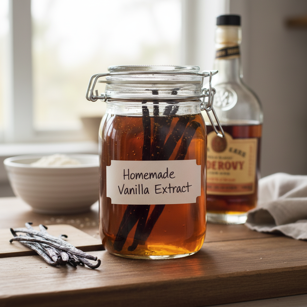 DIY vanilla extract in kitchen