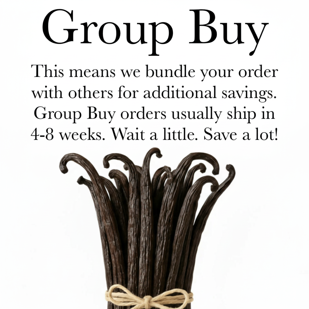Group Buy information about bundling orders for savings with Papua Indonesian vanilla beans.