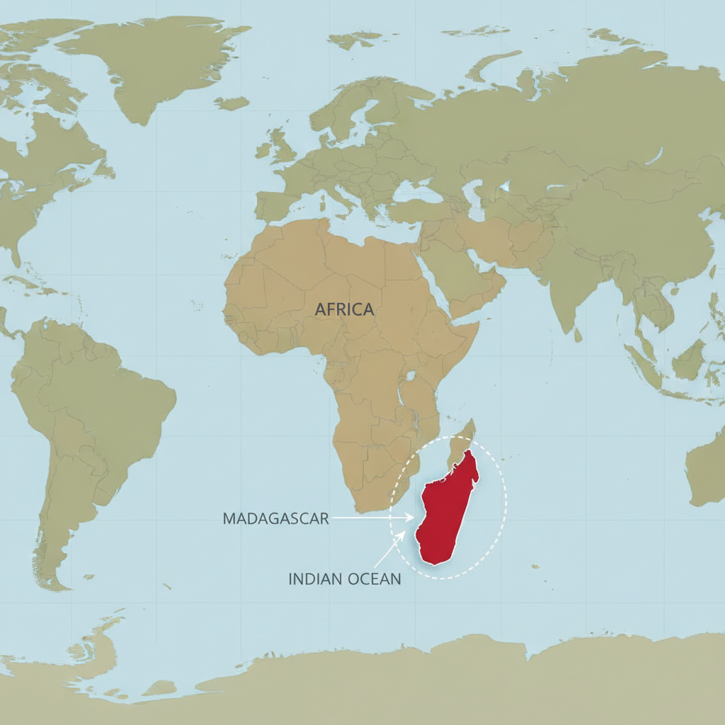 Map highlighting Madagascar's location in the Indian Ocean, near Africa of Madagascar Vanilla Beans Grade B.