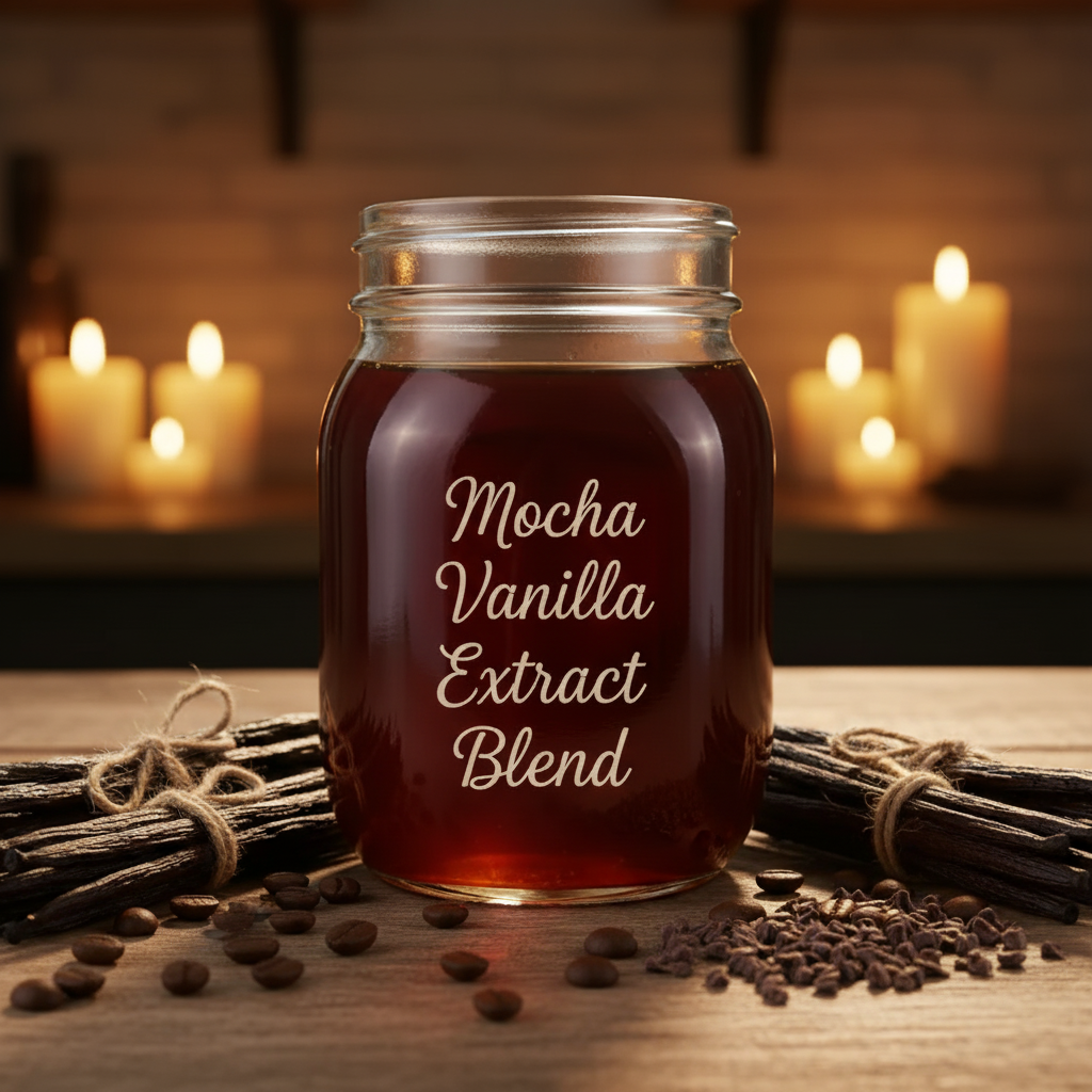 Mocha extract jar with text on glass
