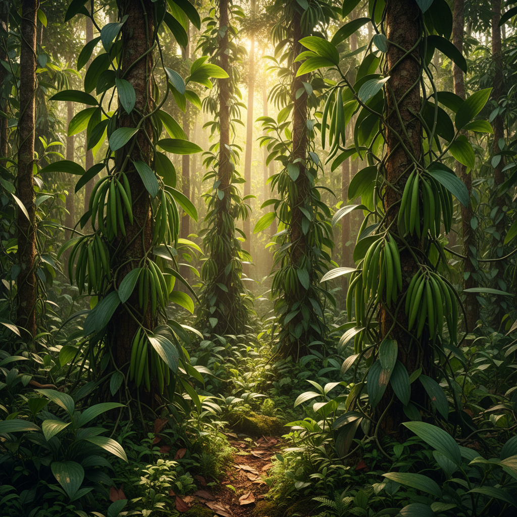 Papua Indonesian Vanilla Vines Growing