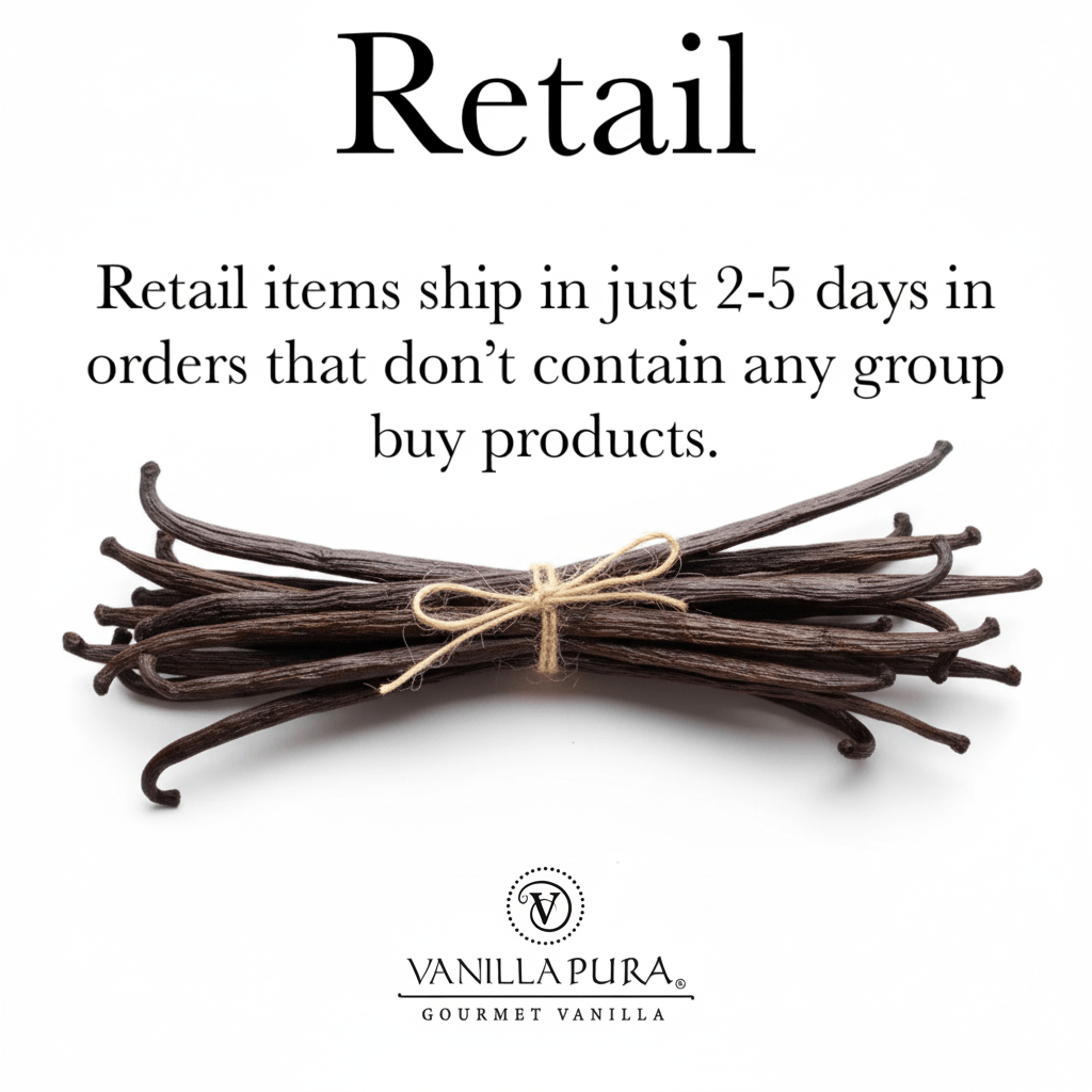 Retail Taiwanese Vanilla Beans bundle with shipping information from Vanilla Pura.