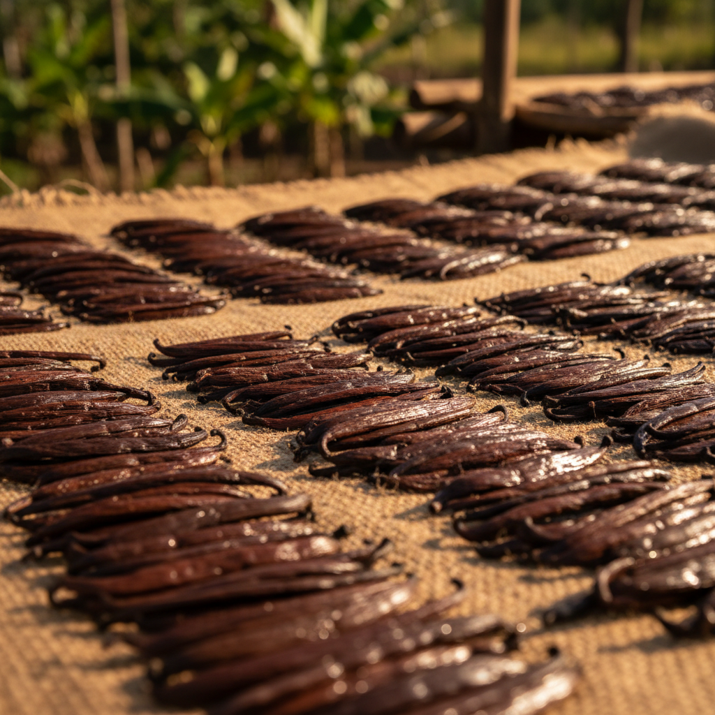 Ugandan Vanilla Beans Drying in Sun