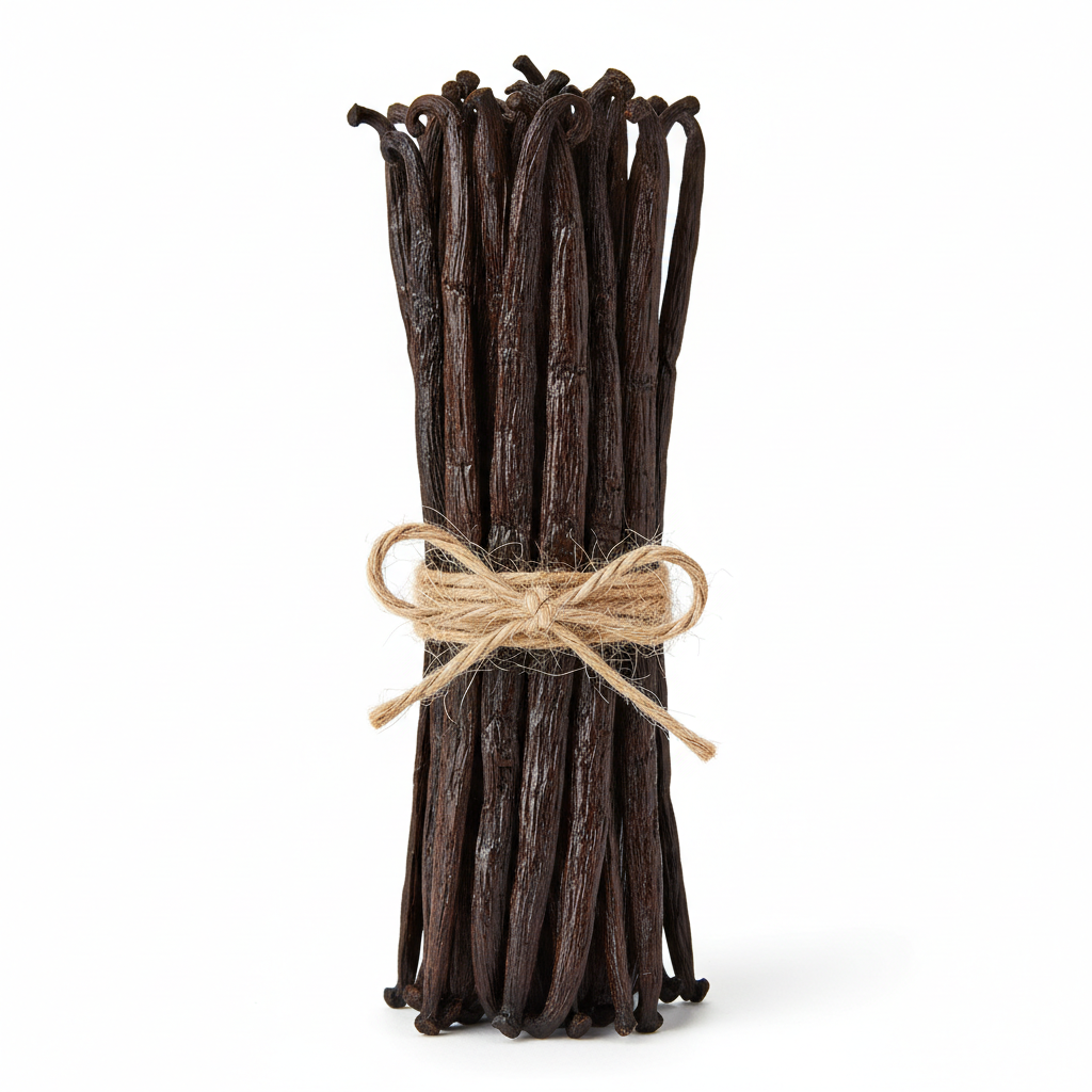 Upright bundle of 20 vanilla beans