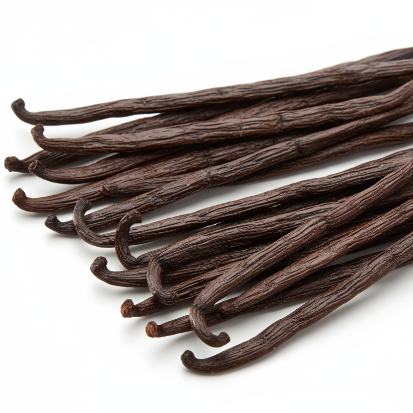 Vanilla bean bundle on white background