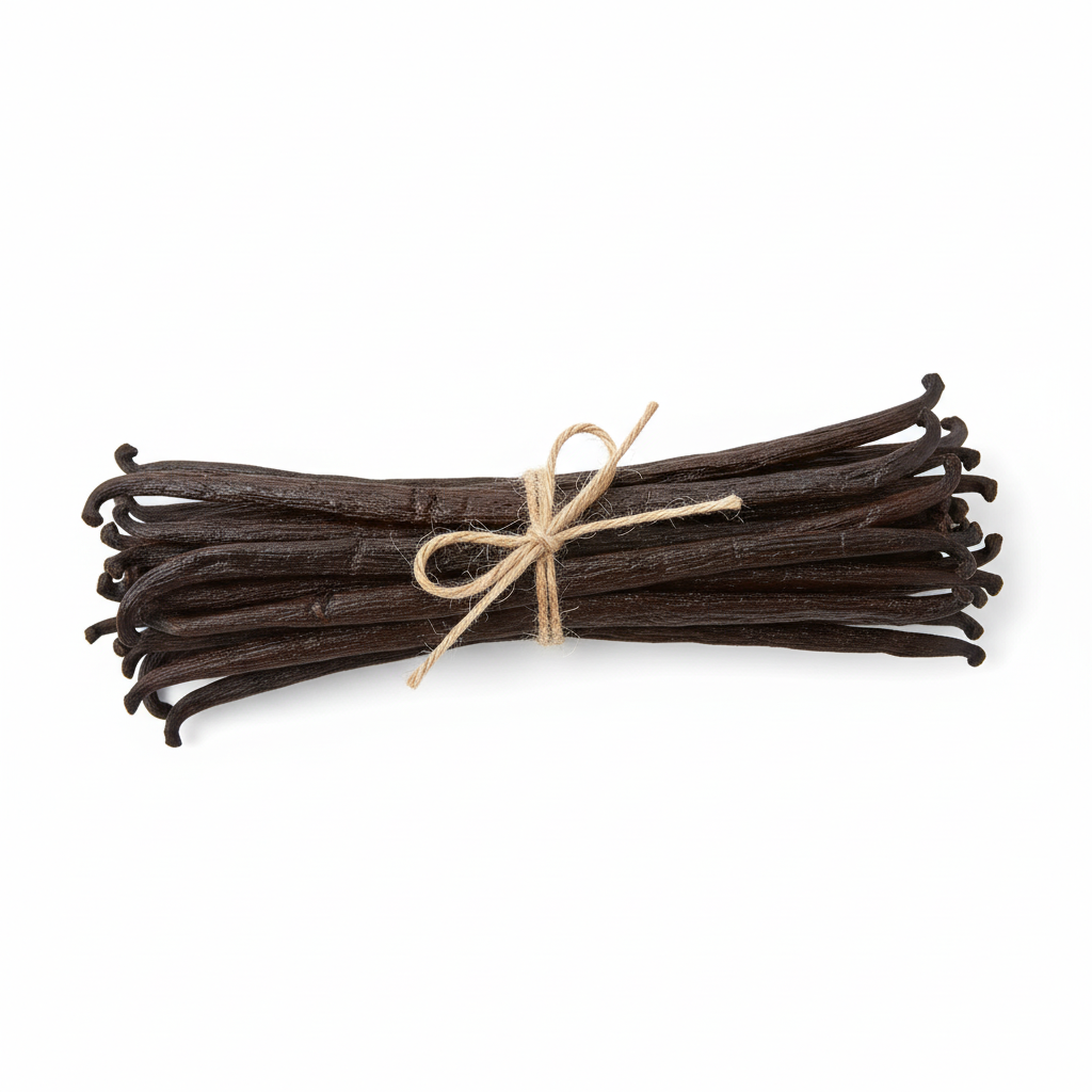 Sao Tome and Principe vanilla beans grade A tied with twine, ideal for baking and making vanilla extract.