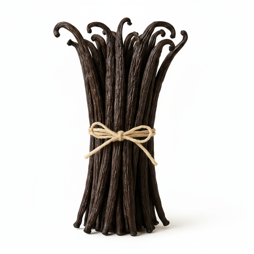 Vanilla bean bundle pure white background