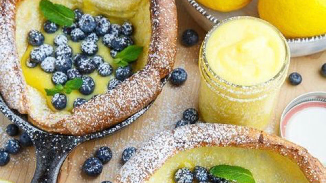 Dutch Babies with Homemade Lemon Curd and Fresh Blueberries
