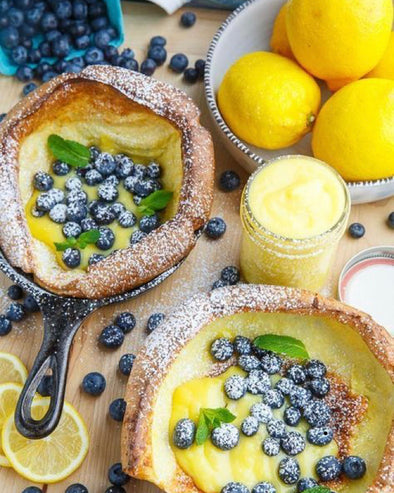 Dutch Babies with Homemade Lemon Curd and Fresh Blueberries