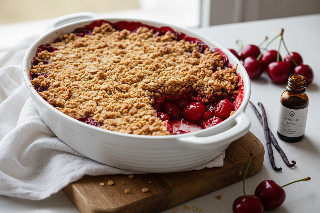 Cherry Crisp with fresh cherries