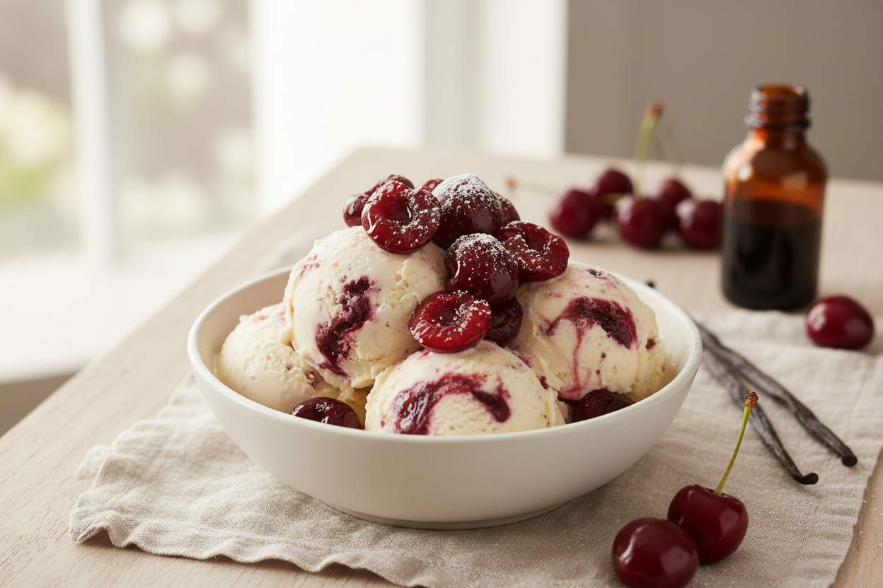 Roasted Cherry Vanilla Bourbon Ice Cream