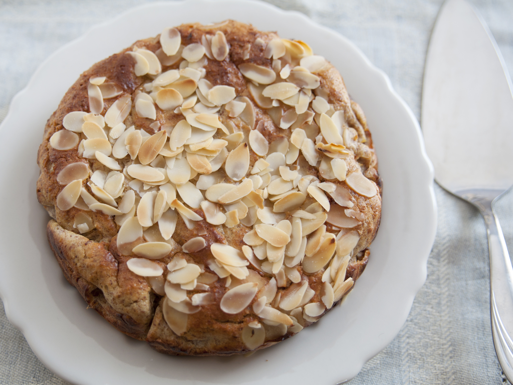 Almond Bread Pudding Topped With Salted Caramel Sauce