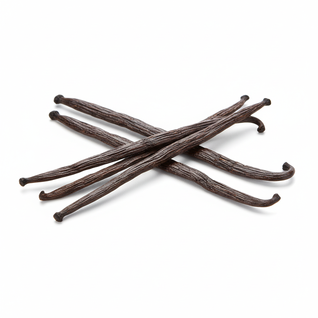 6 vanilla beans in a pile