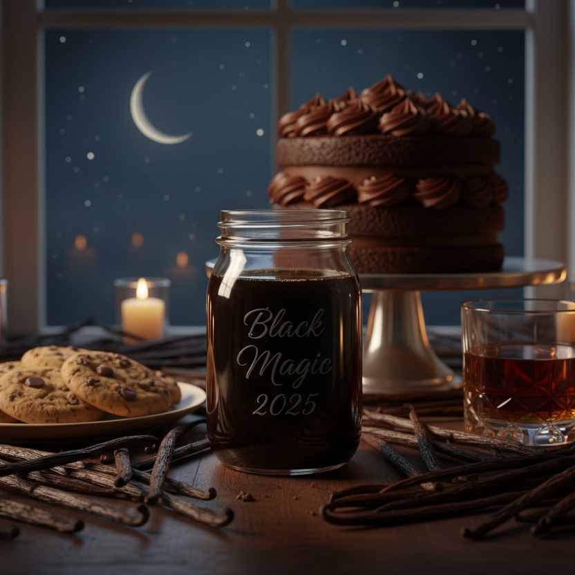 Black Magic 2025 with smaller cake and abundant vanilla beans