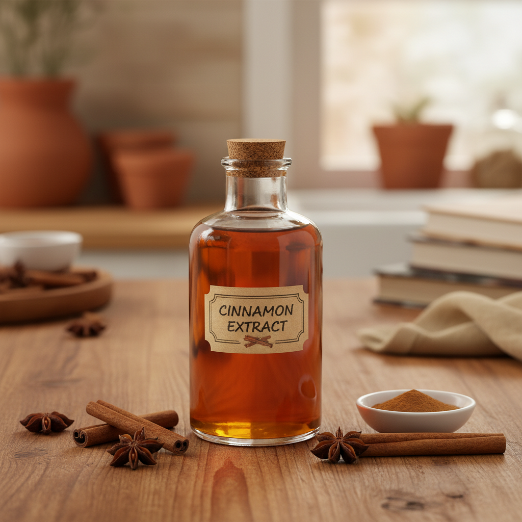 Cinnamon extract on kitchen table