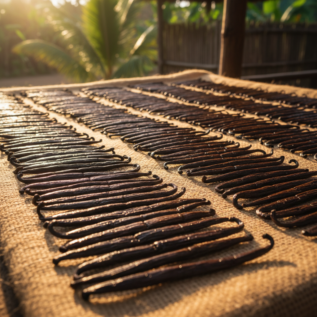 Madagascar Vanilla Beans Drying in Sun