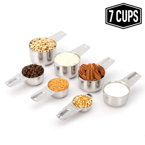 Measuring Cups - Heavy Duty Stainless Steel Silver Set of 7 (Retail)