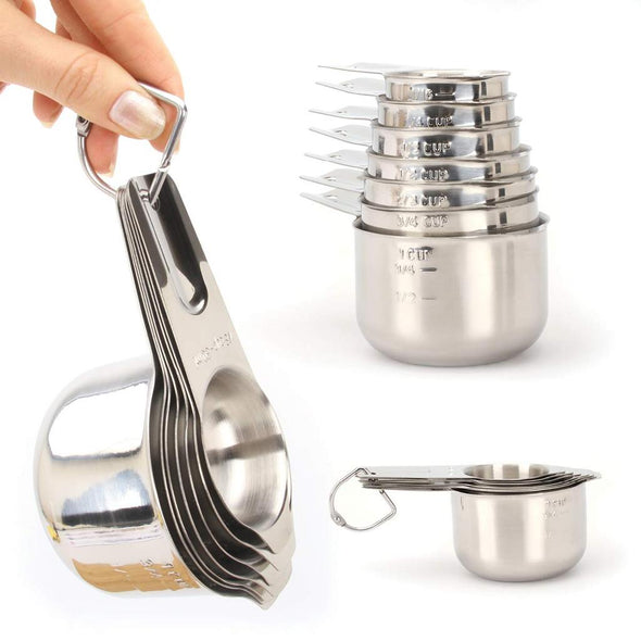 Measuring Cups - Heavy Duty Stainless Steel Silver Set of 7 (Retail)