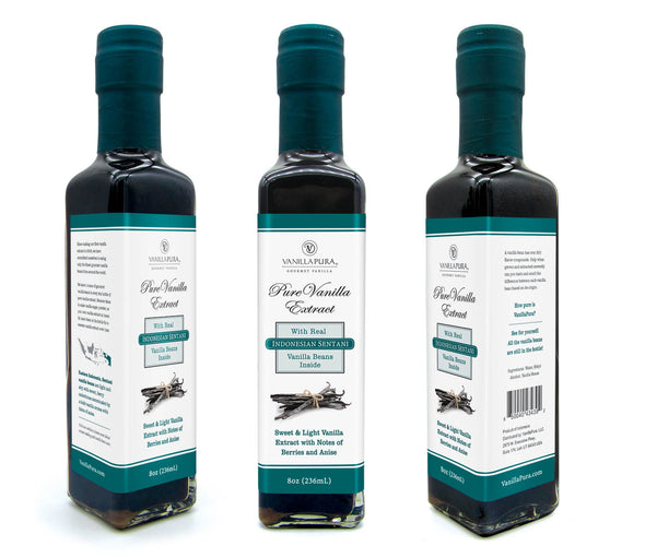Indonesian Sentani Pure Vanilla Bean Extract - 8oz With 1oz of Vanilla Beans in the Bottle(Retail)