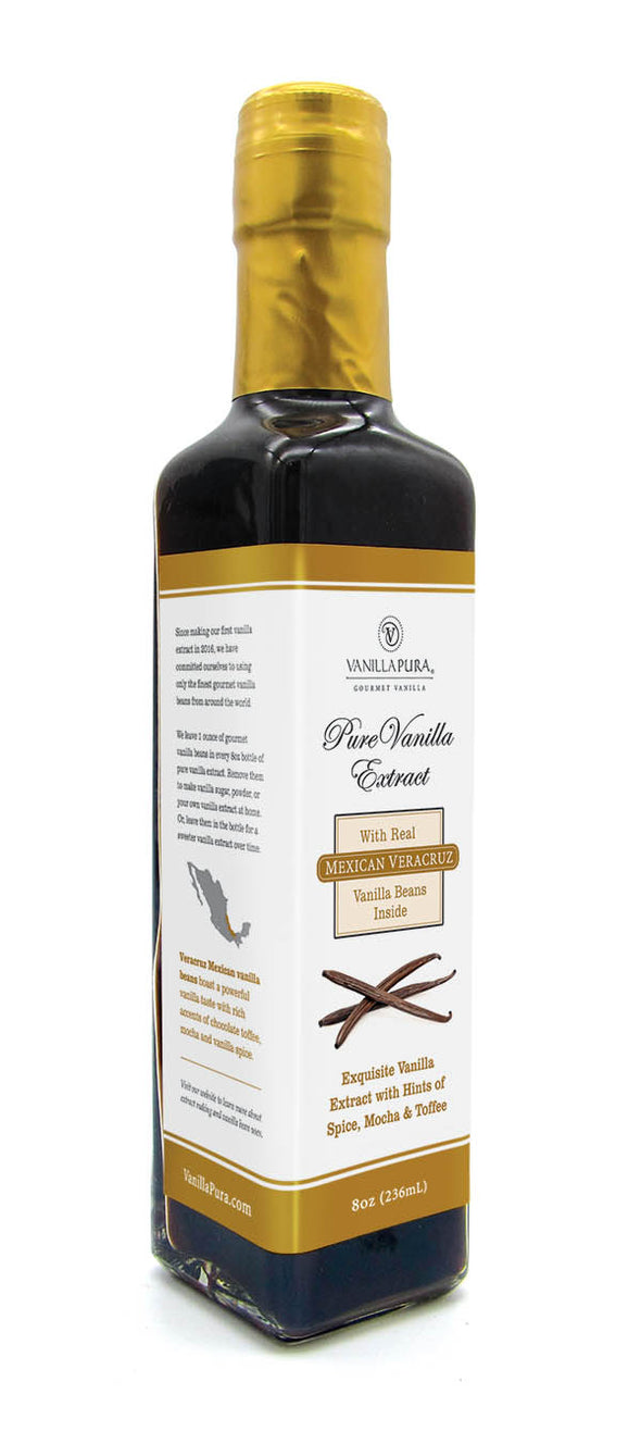 Mexican Veracruz Pure Vanilla Bean Extract - 8oz With 1oz of Vanilla Beans in the Bottle (Retail)