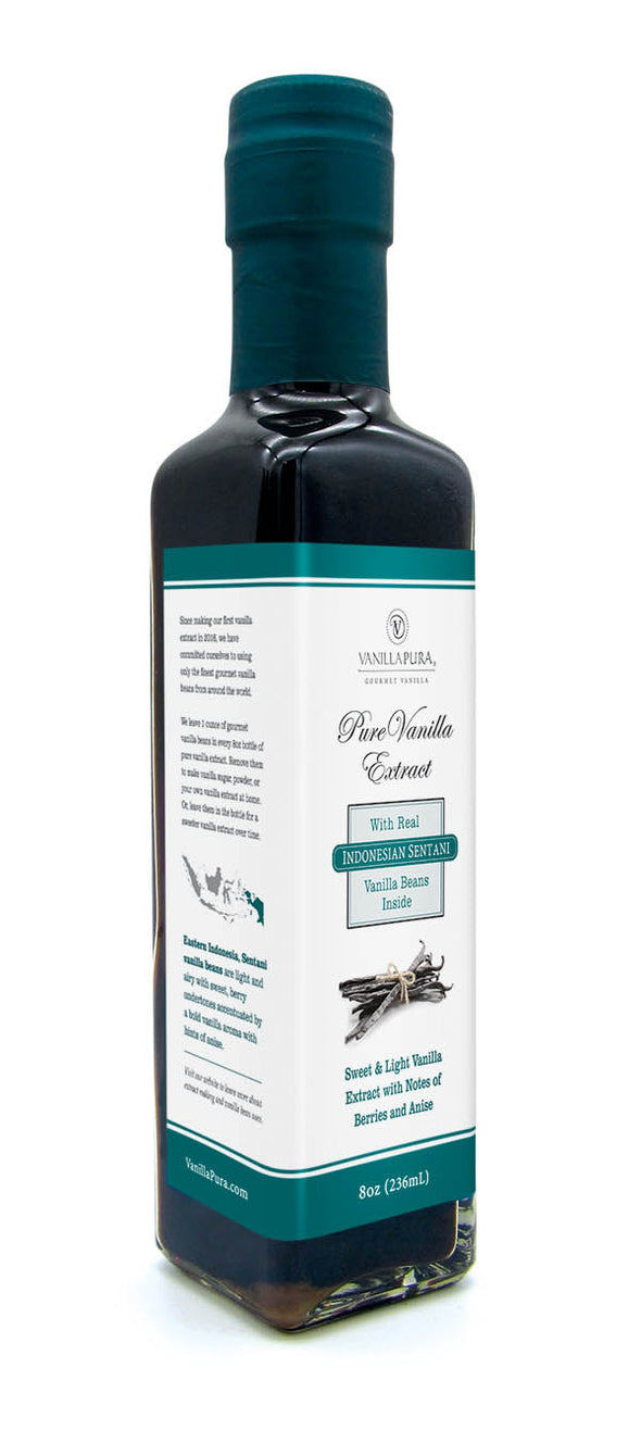 Indonesian Sentani Pure Vanilla Bean Extract - 8oz With 1oz of Vanilla Beans in the Bottle(Retail)