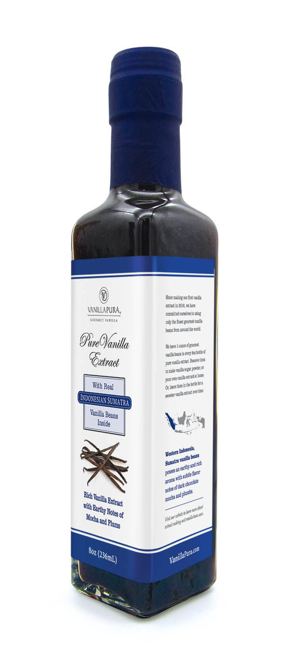 Indonesian Sumatra Pure Vanilla Bean Extract - 8oz With 1oz of Vanilla Beans in the Bottle (Retail)
