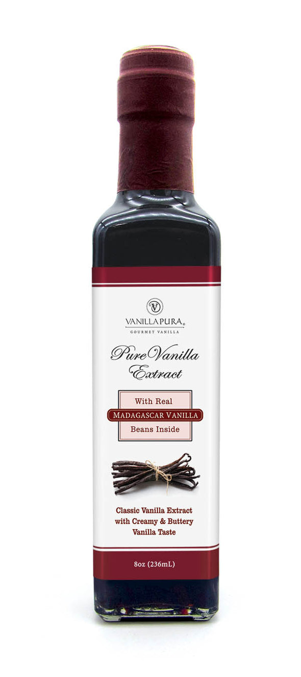 Madagascar Pure Vanilla Bean Extract - 8oz With 1oz of Vanilla Beans in the Bottle (Retail)