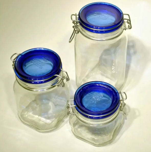 2 Liter Blue Trim Lid Swing Top Wide Neck Mother Jar (Retail)